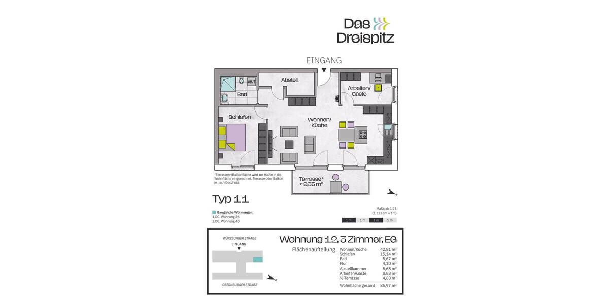 Etagenwohnung Stockstadt am Main - 3 Zimmer, 84 m&sup2;, 416.600&euro; | Angebot:25683655