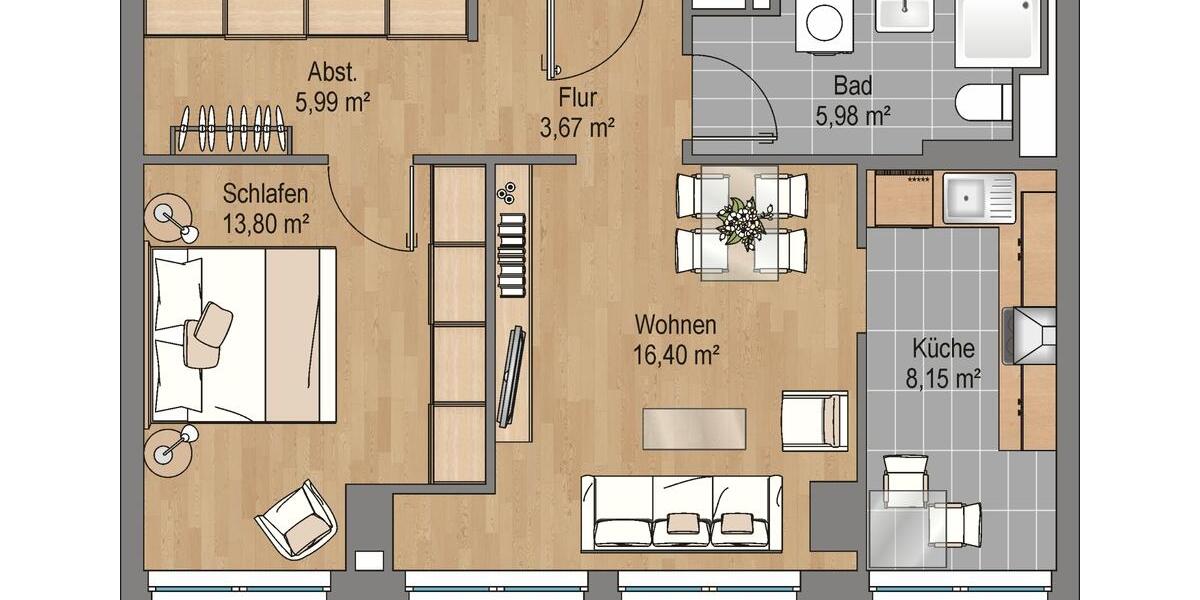 Etagenwohnung Frankfurt am Main Niederrad - 2 Zimmer, 54 m&sup2;, 899&euro; | Angebot:26003348