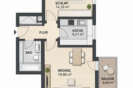 Wohnung Groß-Zimmern Zimmern - 2 Zimmer, 50 m&sup2;, 119.500&euro; | Angebot:27501500