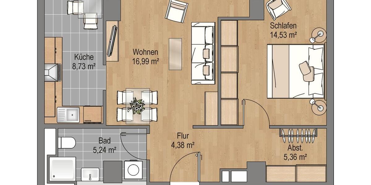 Etagenwohnung Frankfurt am Main Niederrad - 2 Zimmer, 55 m&sup2;, 899&euro; | Angebot:25900738