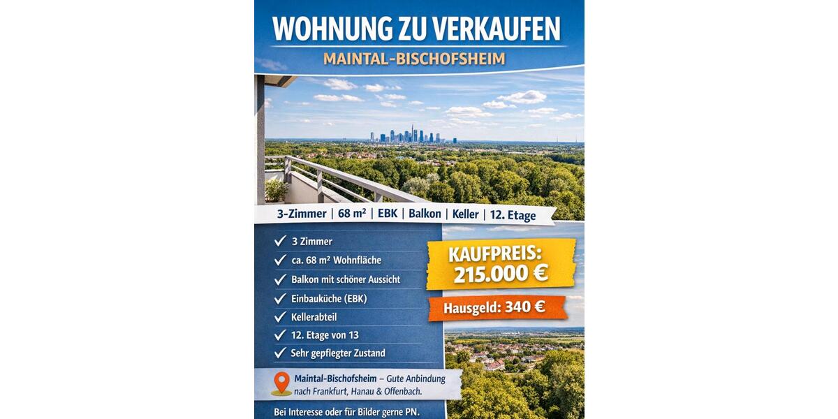 Etagenwohnung Bad Vilbel - 3 Zimmer, 68 m&sup2;, 215.000&euro; | Angebot:26017880