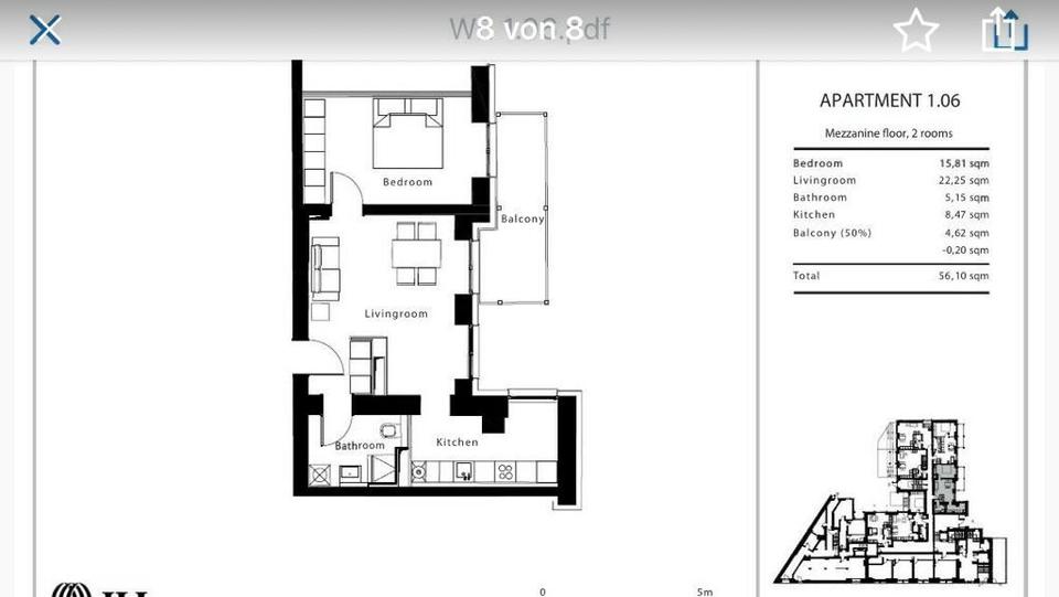 Etagenwohnung Frankfurt am Main Oberrad - 2 Zimmer, 56 m&sup2;, 1.420&euro; | Angebot:25915837