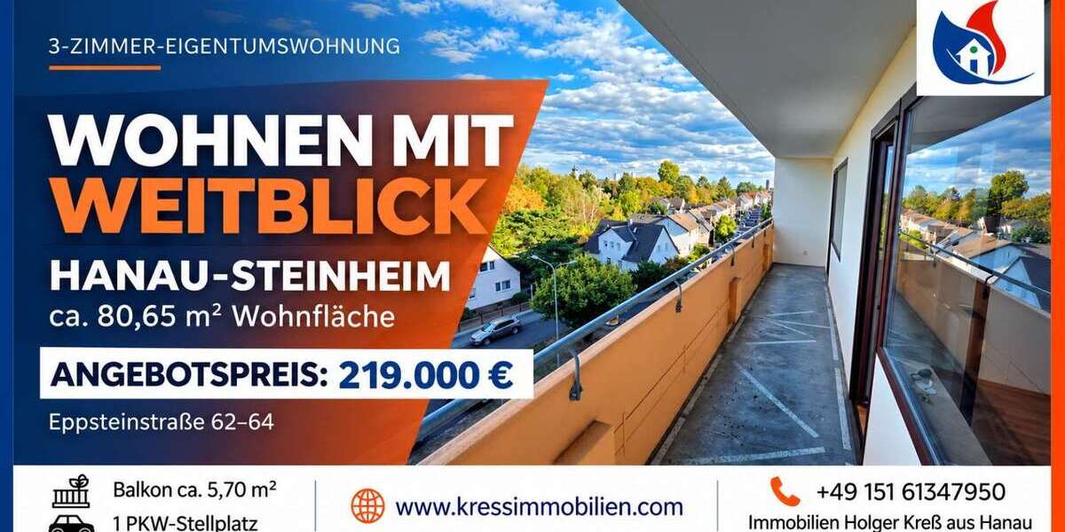 Etagenwohnung Hanau Groß-Steinheim - 3 Zimmer, 81 m&sup2;, 219.000&euro; | Angebot:27705277