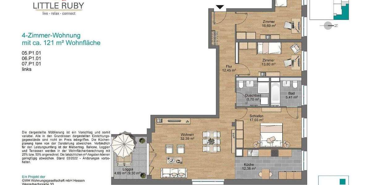 Etagenwohnung Frankfurt am Main Schwanheim - 4 Zimmer, 120 m&sup2;, 1.949&euro; | Angebot:25695790