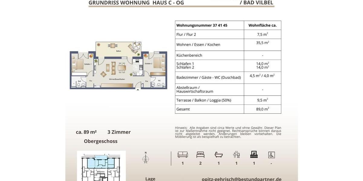 Etagenwohnung Bad Vilbel - 3 Zimmer, 88 m&sup2;, 1.566&euro; | Angebot:24367843
