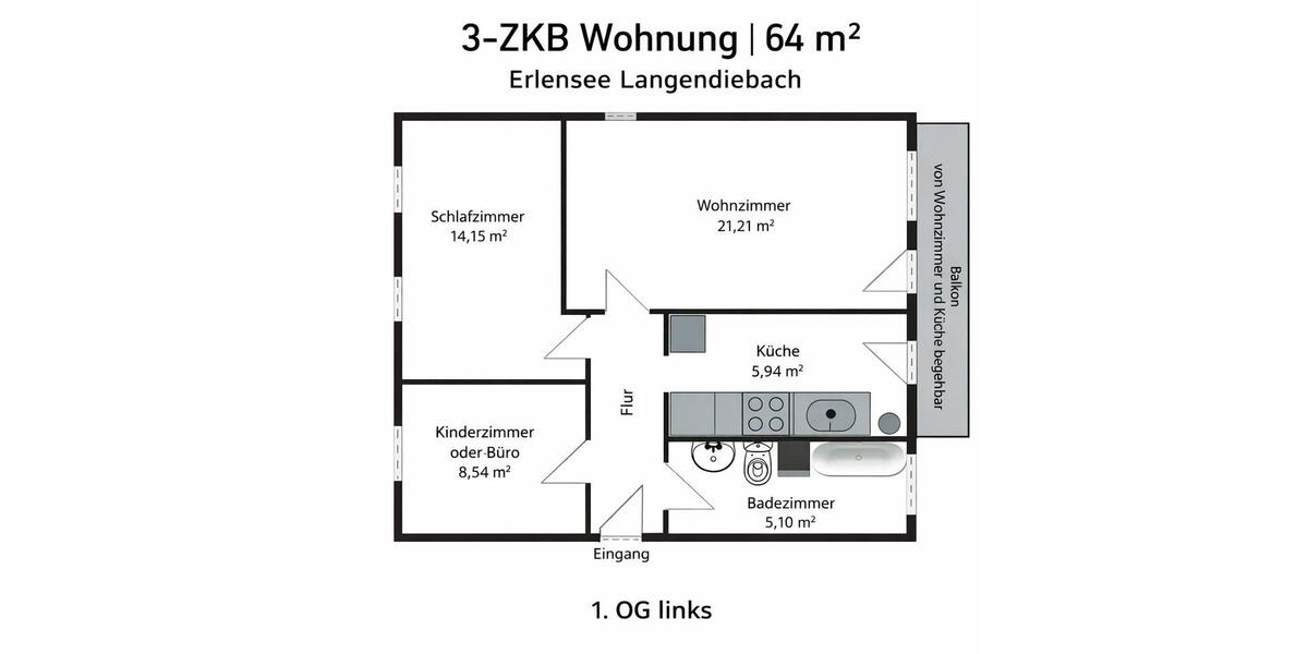 Etagenwohnung Bruchköbel - 3 Zimmer, 64 m&sup2;, 224.000&euro; | Angebot:26586774