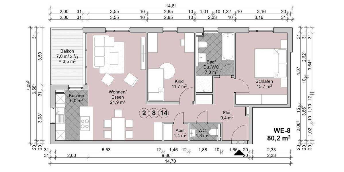 Etagenwohnung Offenbach am Main Bieber - 3 Zimmer, 80 m&sup2;, 476.110&euro; | Angebot:26867009