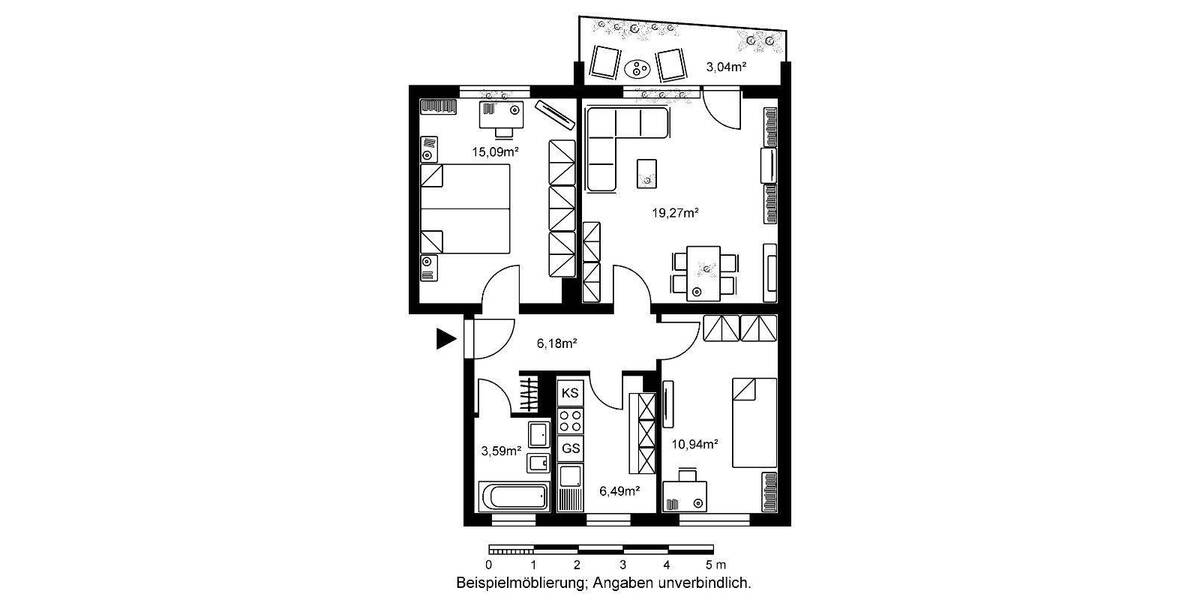 Etagenwohnung Bad Vilbel Siedlung Heilsberg - 3 Zimmer, 64 m&sup2;, 790&euro; | Angebot:26910333