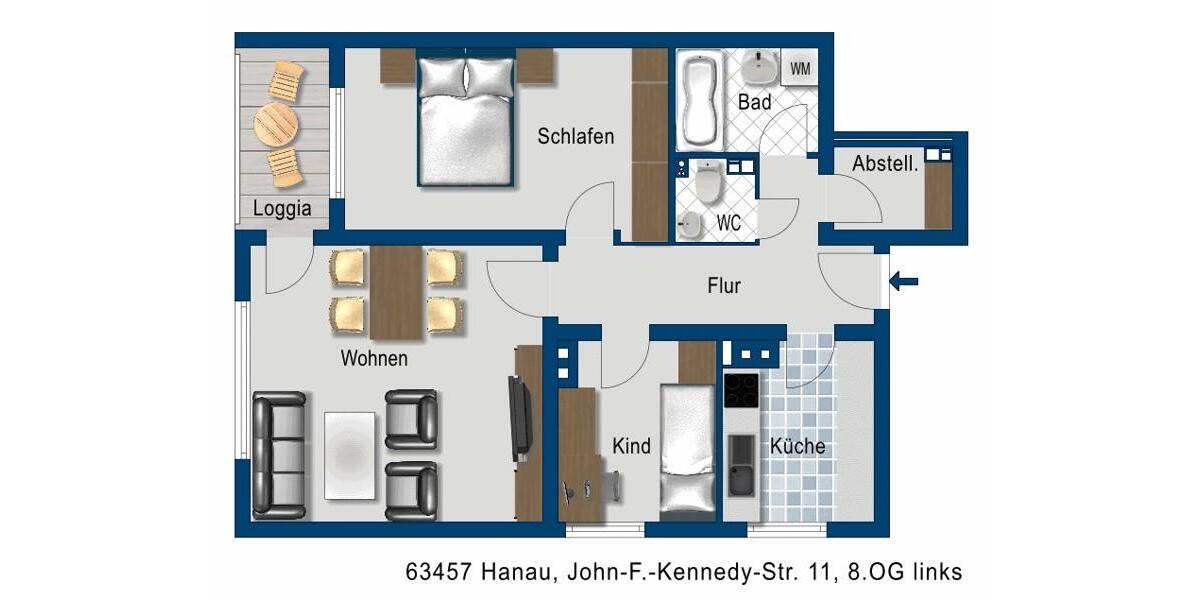Etagenwohnung Hanau Großauheim - 3 Zimmer, 64 m&sup2;, 690&euro; | Angebot:25809835