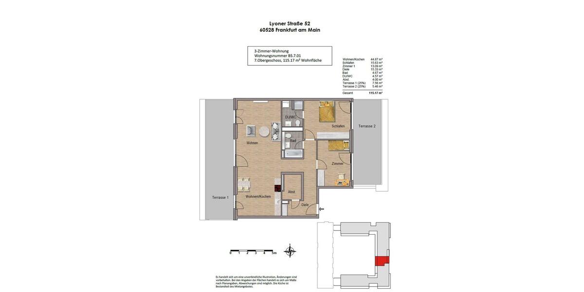 Etagenwohnung Frankfurt am Main Niederrad - 3 Zimmer, 115 m&sup2;, 1.950&euro; | Angebot:25989587