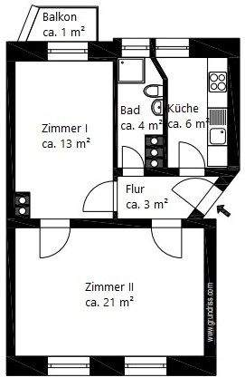 Etagenwohnung Frankfurt am Main Bornheim - 2 Zimmer, 47 m&sup2;, 339.000&euro; | Angebot:25727363