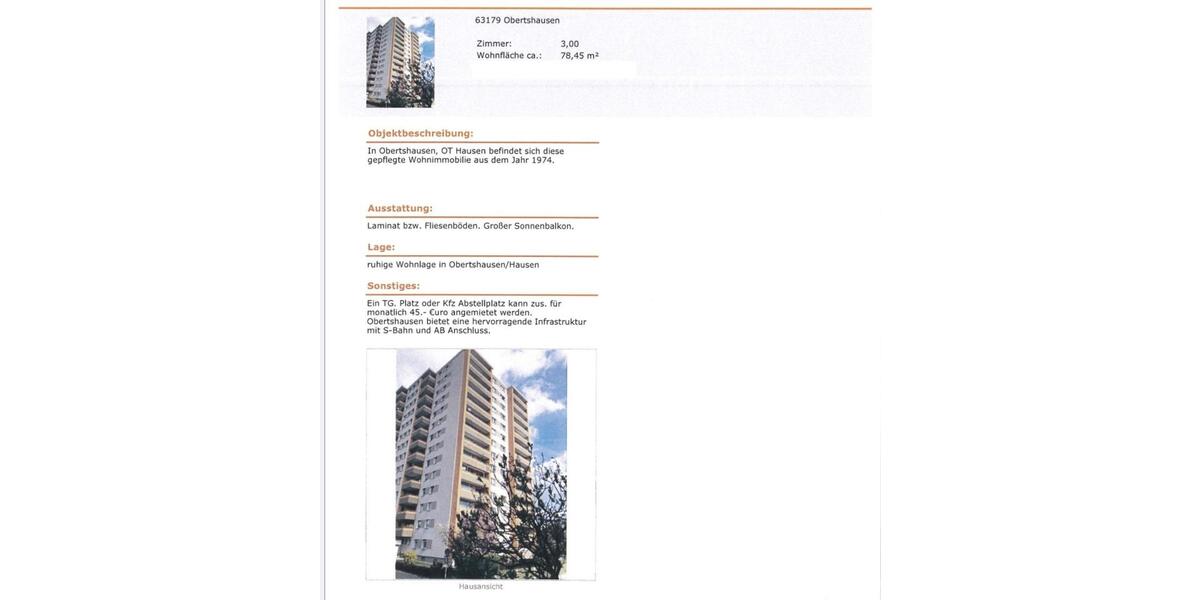 Etagenwohnung Obertshausen - 3 Zimmer, 78 m&sup2;, 250.000&euro; | Angebot:25143669