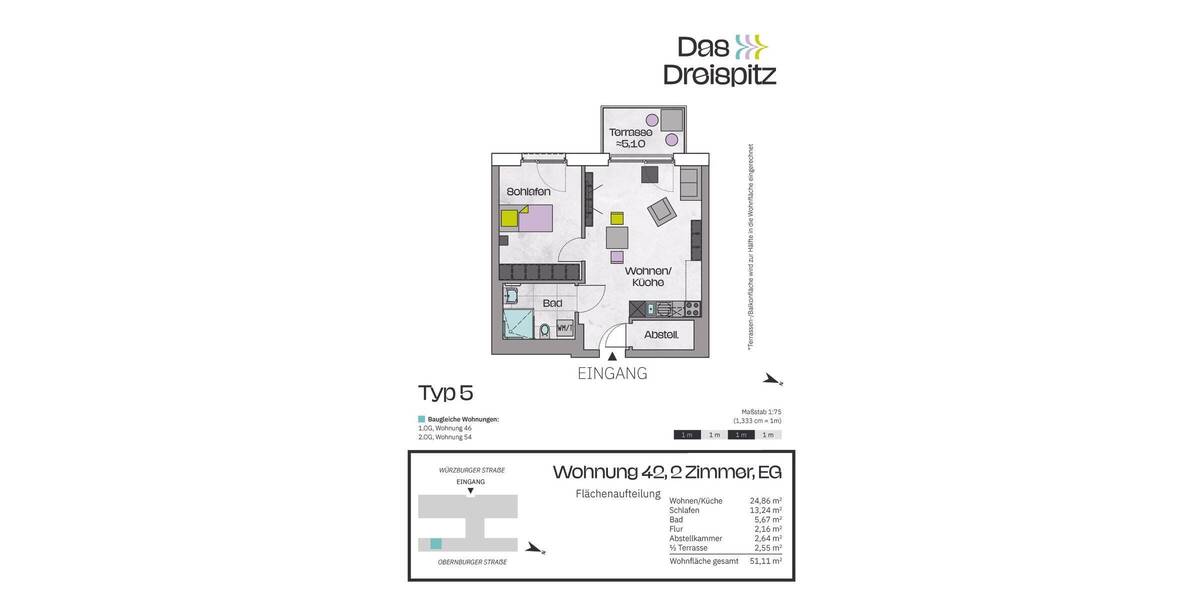 Etagenwohnung Stockstadt am Main - 2 Zimmer, 55 m&sup2;, 262.700&euro; | Angebot:25666641