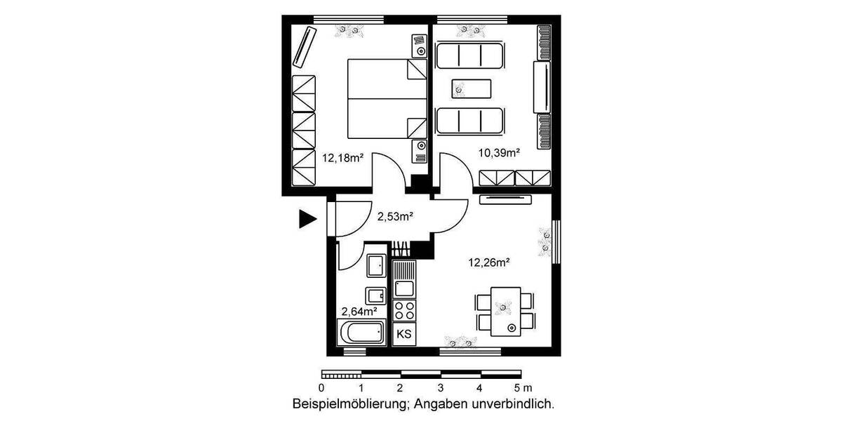 Etagenwohnung Bad Vilbel Siedlung Heilsberg - 2 Zimmer, 44 m&sup2;, 580&euro; | Angebot:25695798