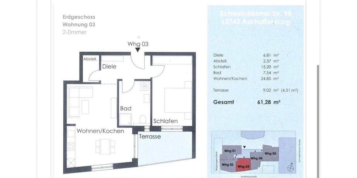 Erdgeschoßwohnung Alzenau - 1 Zimmer, 61 m&sup2;, 1.093&euro; | Angebot:25435905