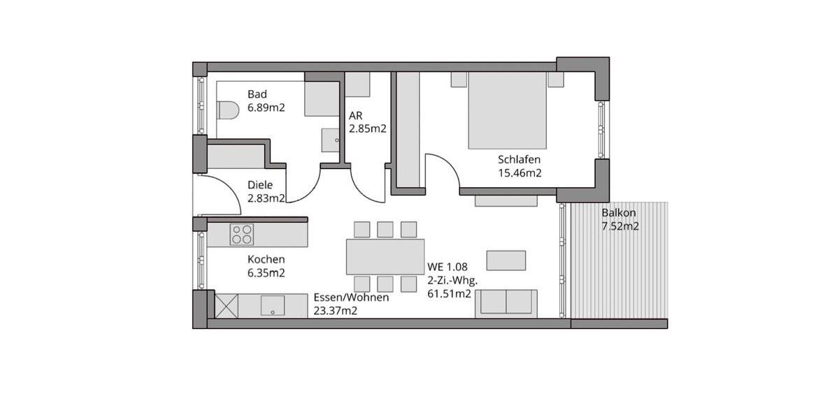 Etagenwohnung Aschaffenburg Österreicher Kolonie - 2 Zimmer, 63 m&sup2;, 1.120&euro; | Angebot:24751454