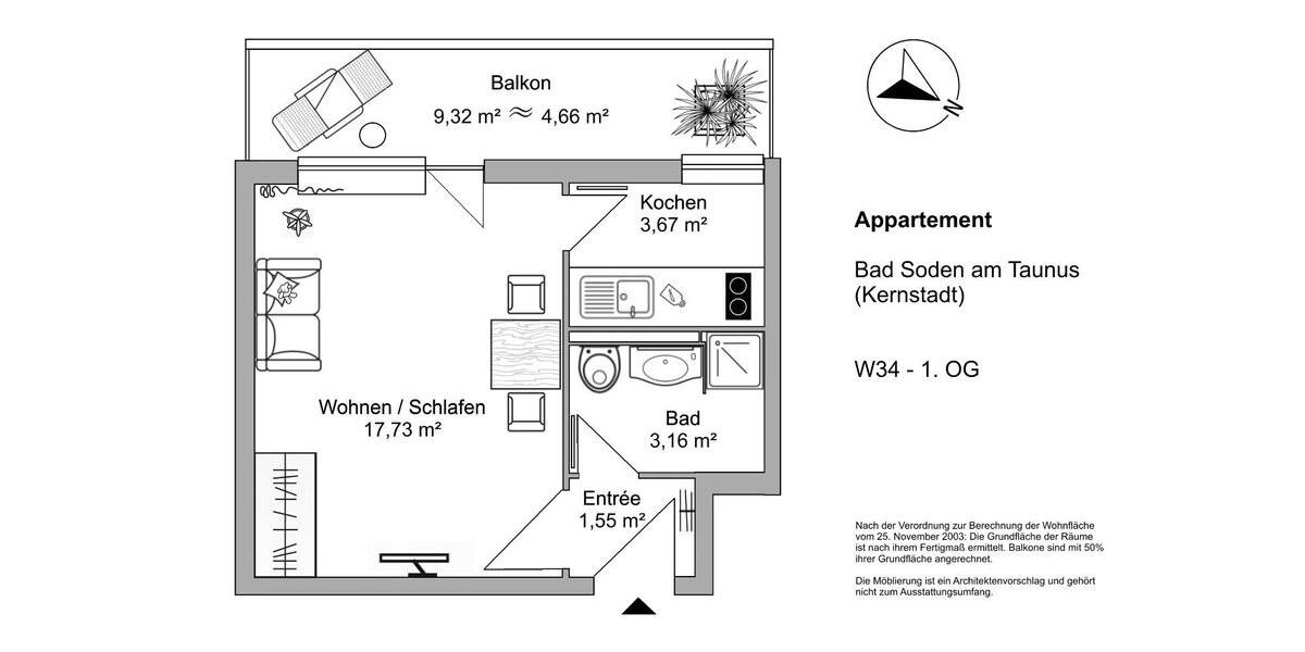 Etagenwohnung Bad Soden am Taunus - 1 Zimmer, 31 m&sup2;, 184.500&euro; | Angebot:25963980