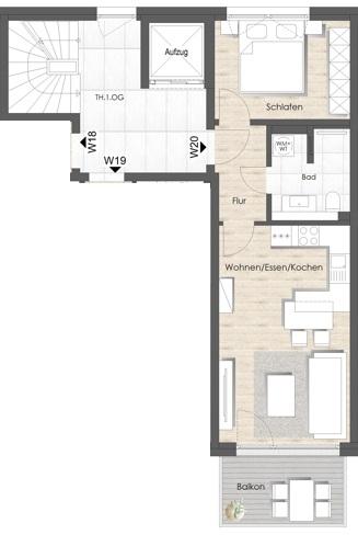 Etagenwohnung Bad Vilbel - 2 Zimmer, 49 m&sup2;, 985&euro; | Angebot:26679446