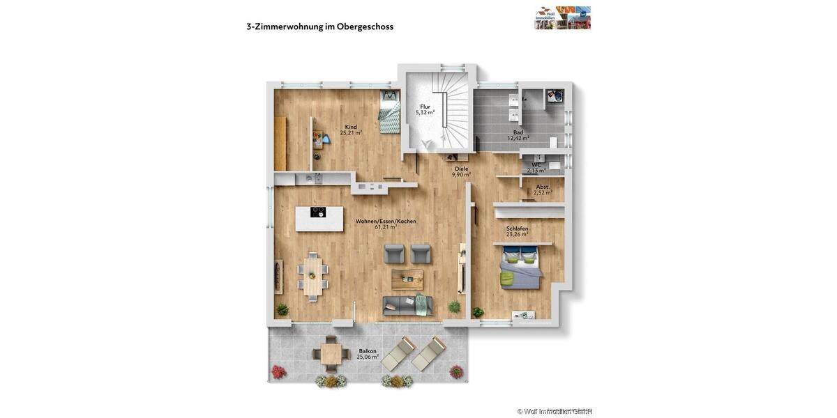 Dachgeschoßwohnung Karben - 3 Zimmer, 158 m&sup2;, 2.060&euro; | Angebot:25384234