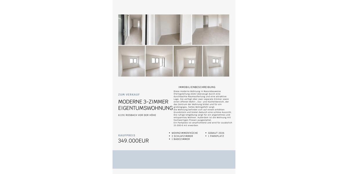 Etagenwohnung Rosbach vor der Höhe - 3 Zimmer, 58 m&sup2;, 349.000&euro; | Angebot:26621044