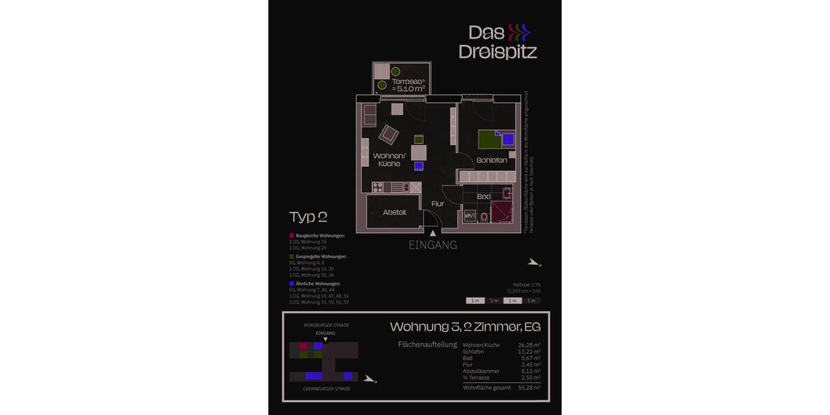 Etagenwohnung Stockstadt am Main - 2 Zimmer, 55 m&sup2;, 256.600&euro; | Angebot:25798351