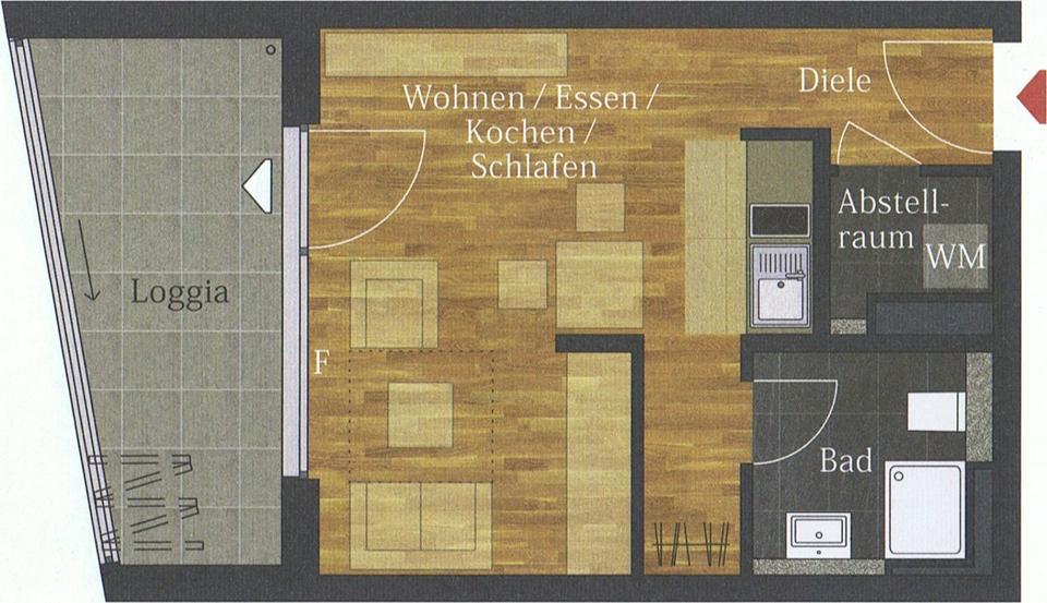 Erdgeschoßwohnung Frankfurt am Main Kalbach - 1 Zimmer, 34 m&sup2;, 269.500&euro; | Angebot:24888318