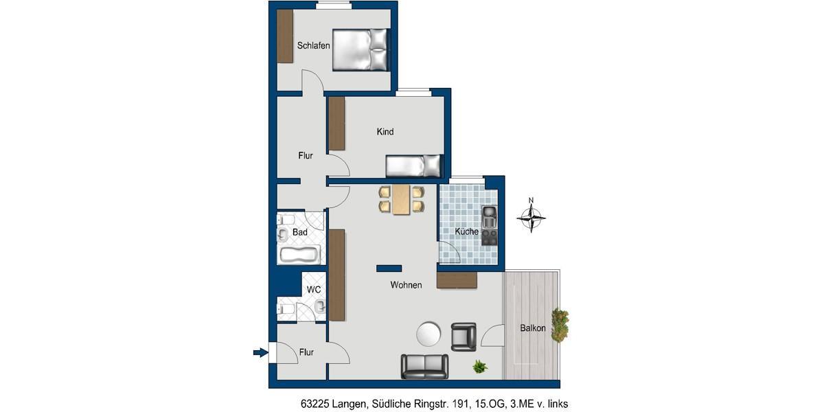 Etagenwohnung Langen (Hessen) - 3 Zimmer, 92 m&sup2;, 854&euro; | Angebot:25919022