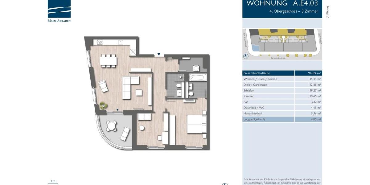 Etagenwohnung Frankfurt am Main Sachsenhausen - 3 Zimmer, 95 m&sup2;, 1.565&euro; | Angebot:26001603