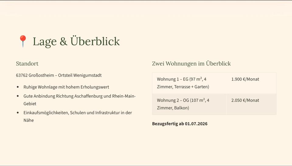Etagenwohnung Großostheim - 4 Zimmer, 107 m&sup2;, 1.800&euro; | Angebot:25958782