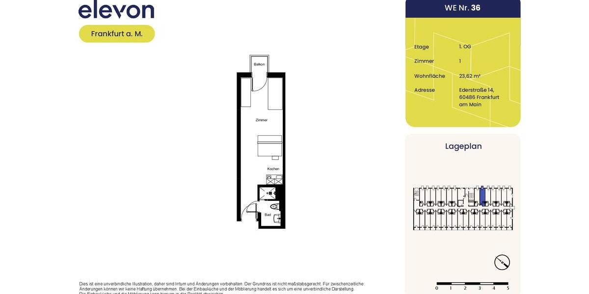 Etagenwohnung Frankfurt am Main Bockenheim - 1 Zimmer, 24 m&sup2;, 530&euro; | Angebot:25364861