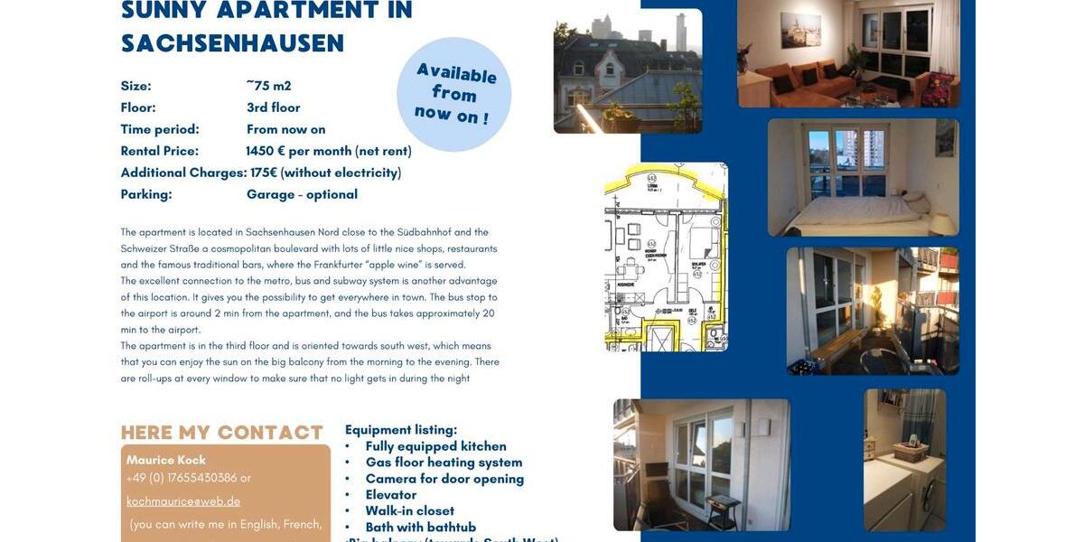 Etagenwohnung Offenbach am Main - 2 Zimmer, 70 m&sup2;, 1.450&euro; | Angebot:25637686