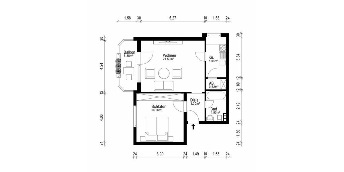 Etagenwohnung Gelnhausen - 2 Zimmer, 55 m&sup2;, 150.000&euro; | Angebot:25685329