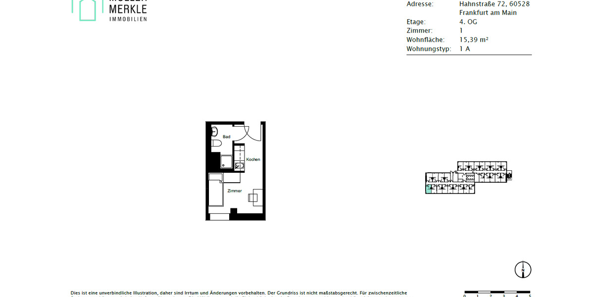 Etagenwohnung Frankfurt am Main Niederrad - 1 Zimmer, 15 m&sup2;, 460&euro; | Angebot:25366276
