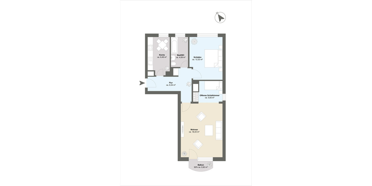 Etagenwohnung Frankfurt am Main Nordend-Ost - 2 Zimmer, 56 m&sup2;, 319.000&euro; | Angebot:26128231