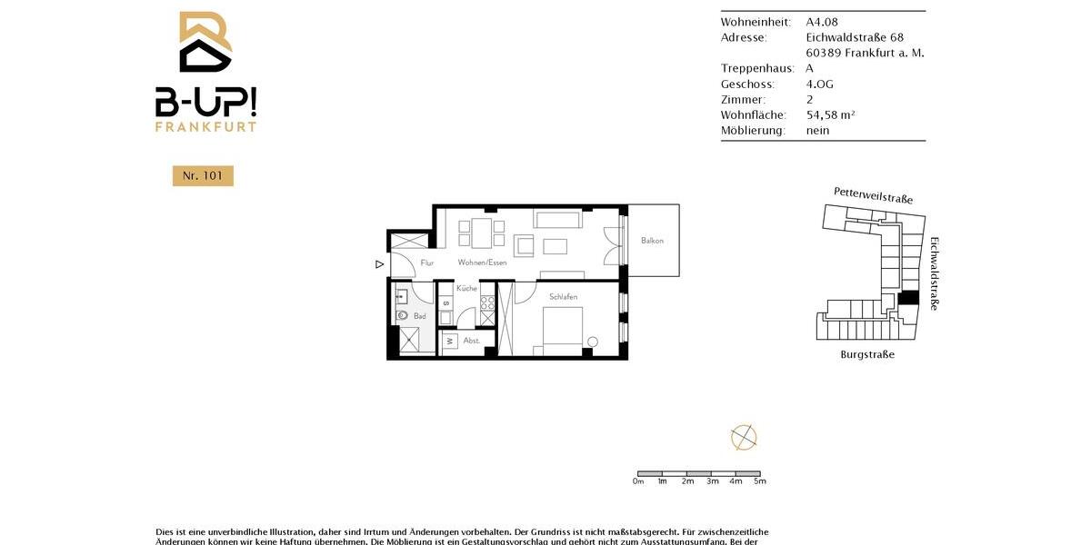 Etagenwohnung Frankfurt am Main Bornheim - 2 Zimmer, 55 m&sup2;, 1.385&euro; | Angebot:24716492