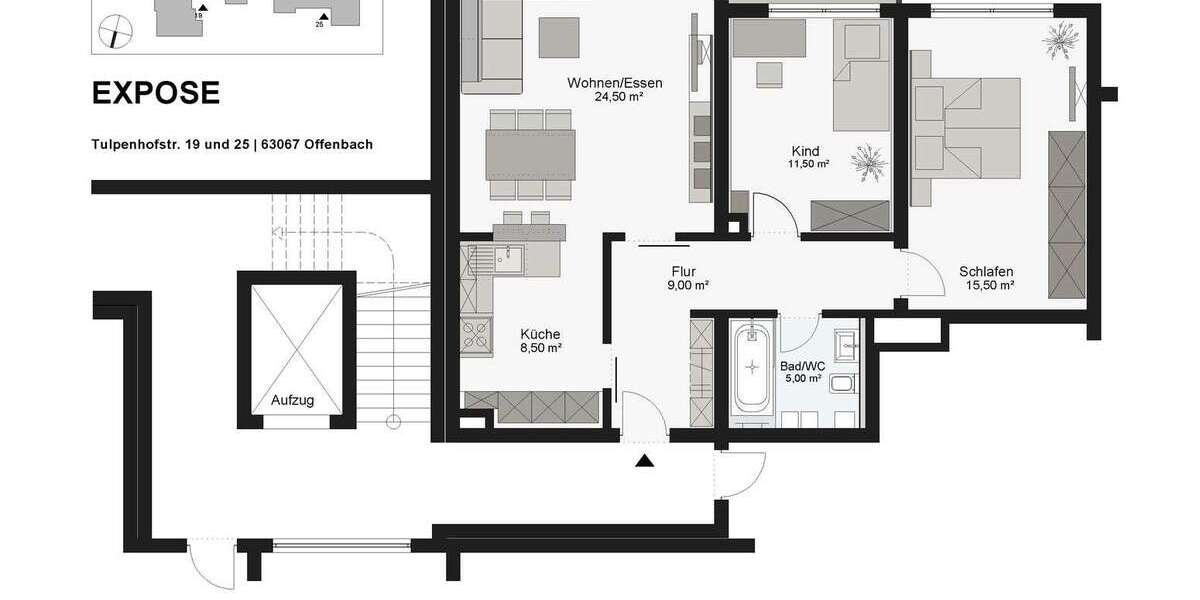 Etagenwohnung Offenbach Westend - 3 Zimmer, 77 m&sup2;, 1.350&euro; | Angebot:27159637