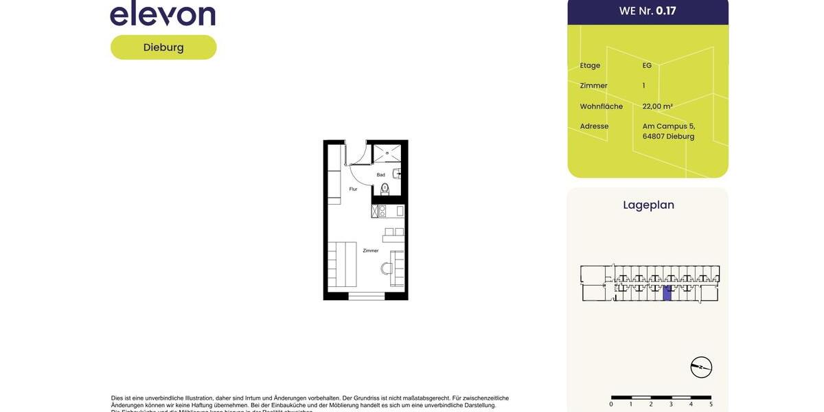 Erdgeschoßwohnung Dieburg - 1 Zimmer, 22 m&sup2;, 418&euro; | Angebot:26490685