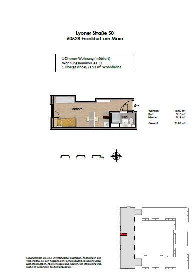 Etagenwohnung Frankfurt am Main Niederrad - 1 Zimmer, 22 m&sup2;, 690&euro; | Angebot:26003337