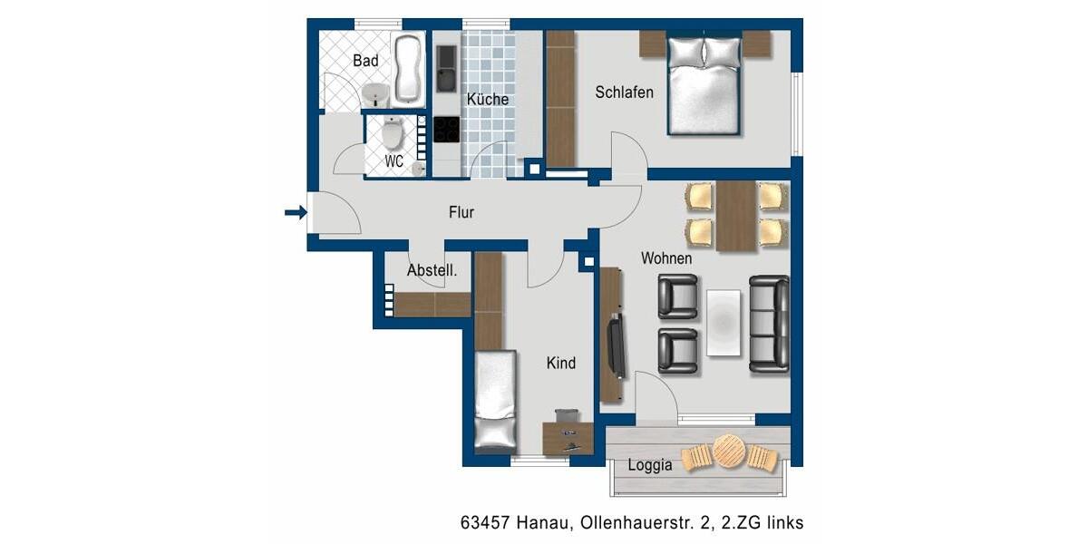 Etagenwohnung Hanau Großauheim - 3 Zimmer, 69 m&sup2;, 656&euro; | Angebot:25781591