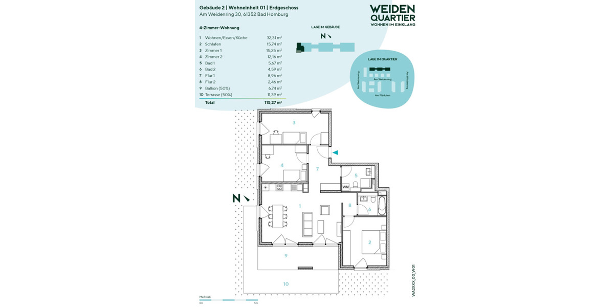 Erdgeschoßwohnung Bad Homburg vor der Höhe Gonzenheim - 4 Zimmer, 115 m&sup2;, 1.991&euro; | Angebot:25106123