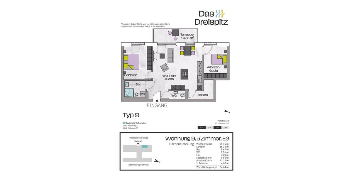 Etagenwohnung Stockstadt am Main - 3 Zimmer, 84 m&sup2;, 416.600&euro; | Angebot:25683655