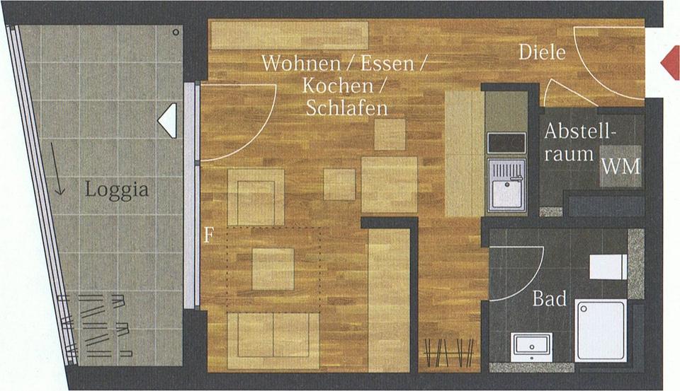 Erdgeschoßwohnung Frankfurt am Main Kalbach - 1 Zimmer, 34 m&sup2;, 259.000&euro; | Angebot:26033206