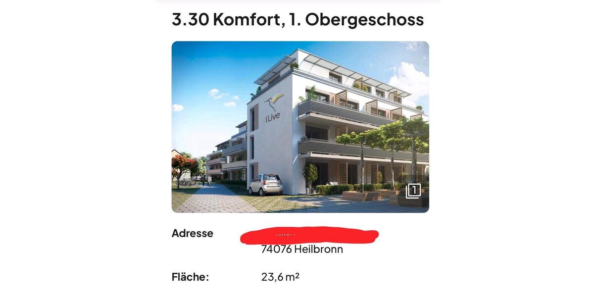 Etagenwohnung Haibach - 1 Zimmer, 27 m&sup2;, 742&euro; | Angebot:25790624