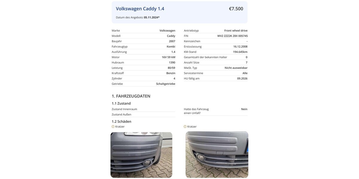 VW Caddy 194.645 km 7.500 &euro; Rodgau 63110