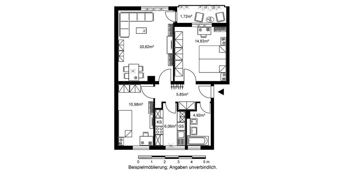 Etagenwohnung Friedrichsdorf Dillingen - 3 Zimmer, 64 m&sup2;, 850&euro; | Angebot:26556622
