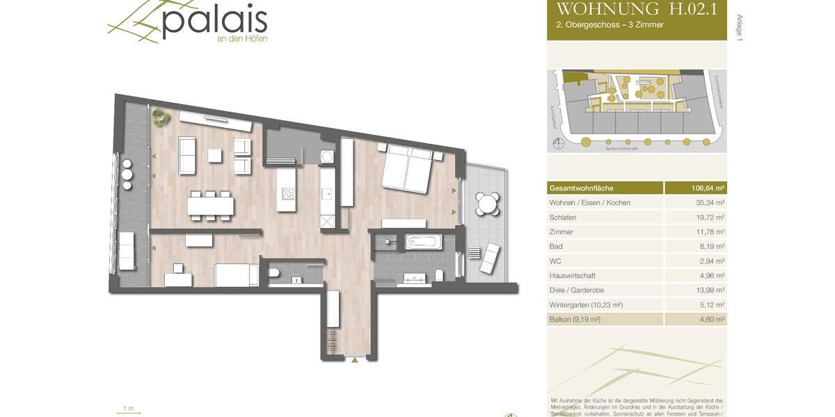 Etagenwohnung Frankfurt am Main Sachsenhausen - 3 Zimmer, 107 m&sup2;, 1.855&euro; | Angebot:26001616