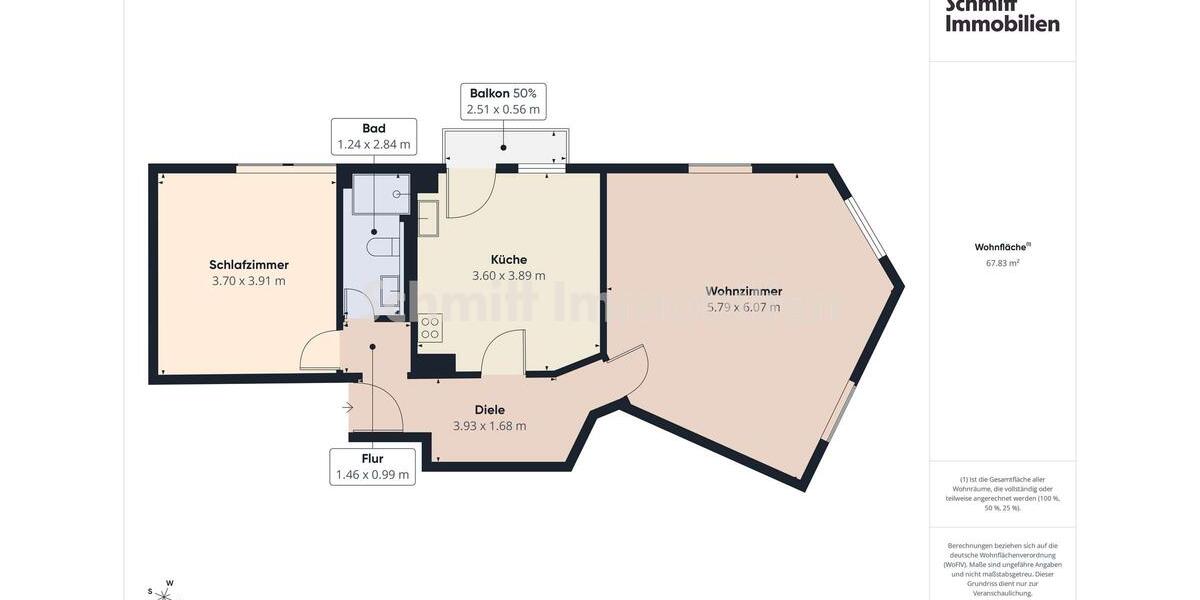 Etagenwohnung Frankfurt am Main Unterliederbach - 2 Zimmer, 68 m&sup2;, 915&euro; | Angebot:26007993