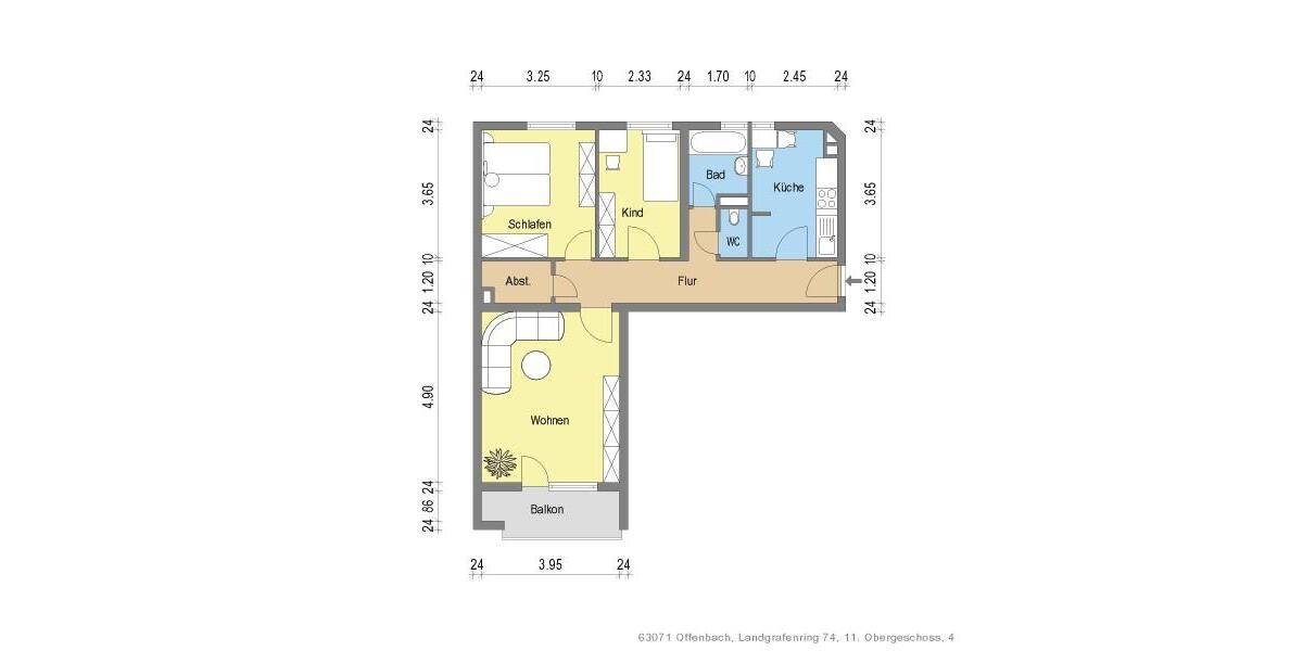 Etagenwohnung Offenbach am Main Bieberer Berg - 3.5 Zimmer, 70 m&sup2;, 861&euro; | Angebot:26003352