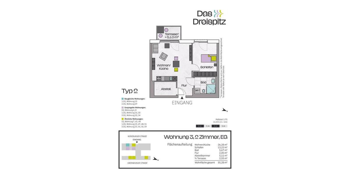 Etagenwohnung Stockstadt am Main - 2 Zimmer, 55 m&sup2;, 262.700&euro; | Angebot:25666641