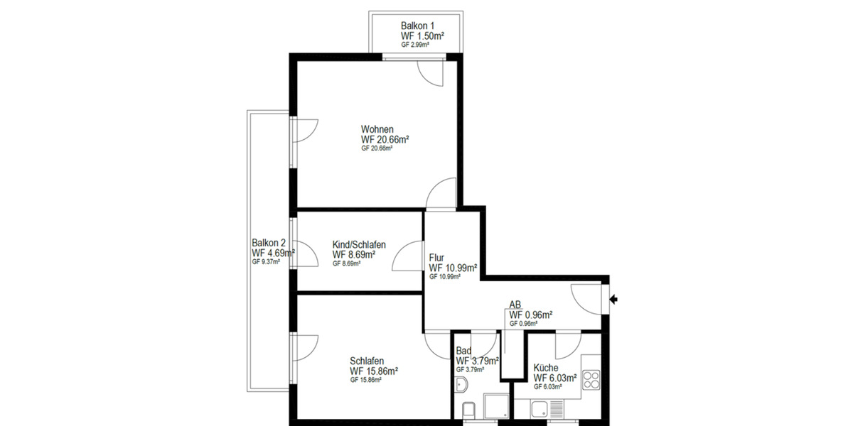 Etagenwohnung Mainaschaff - 3 Zimmer, 79 m&sup2;, 1.050&euro; | Angebot:25497532